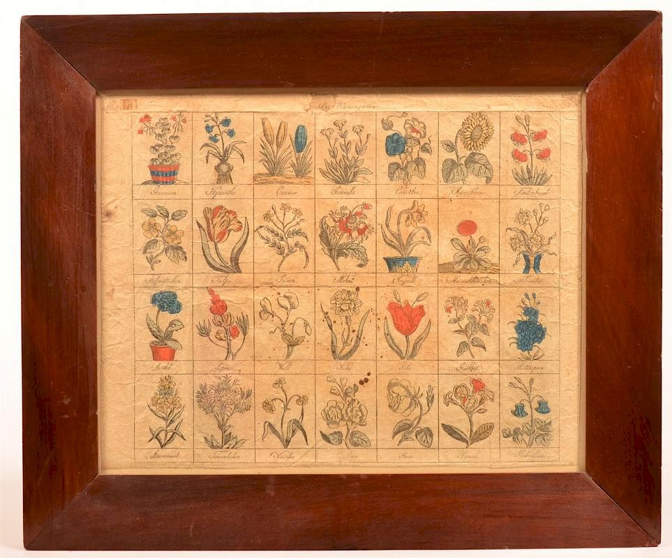 Appraisal: Printed and Hand Colored Floral Chart Early th Century Printed