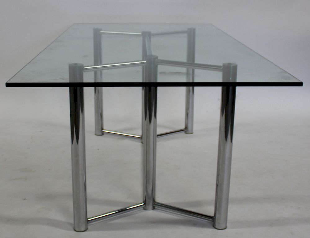 Appraisal: Vintage Chrome Dining Table with Glass Top Nice thick glass