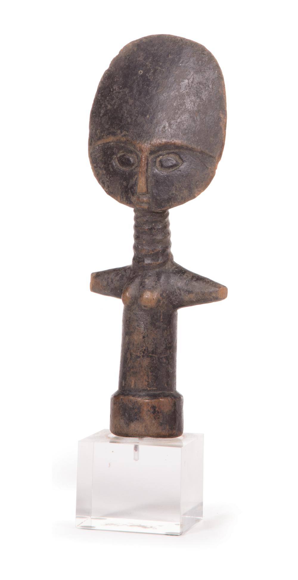 Appraisal: African Carved Wood Akua'ba Fertility Doll on Acrylic Stand Ashanti