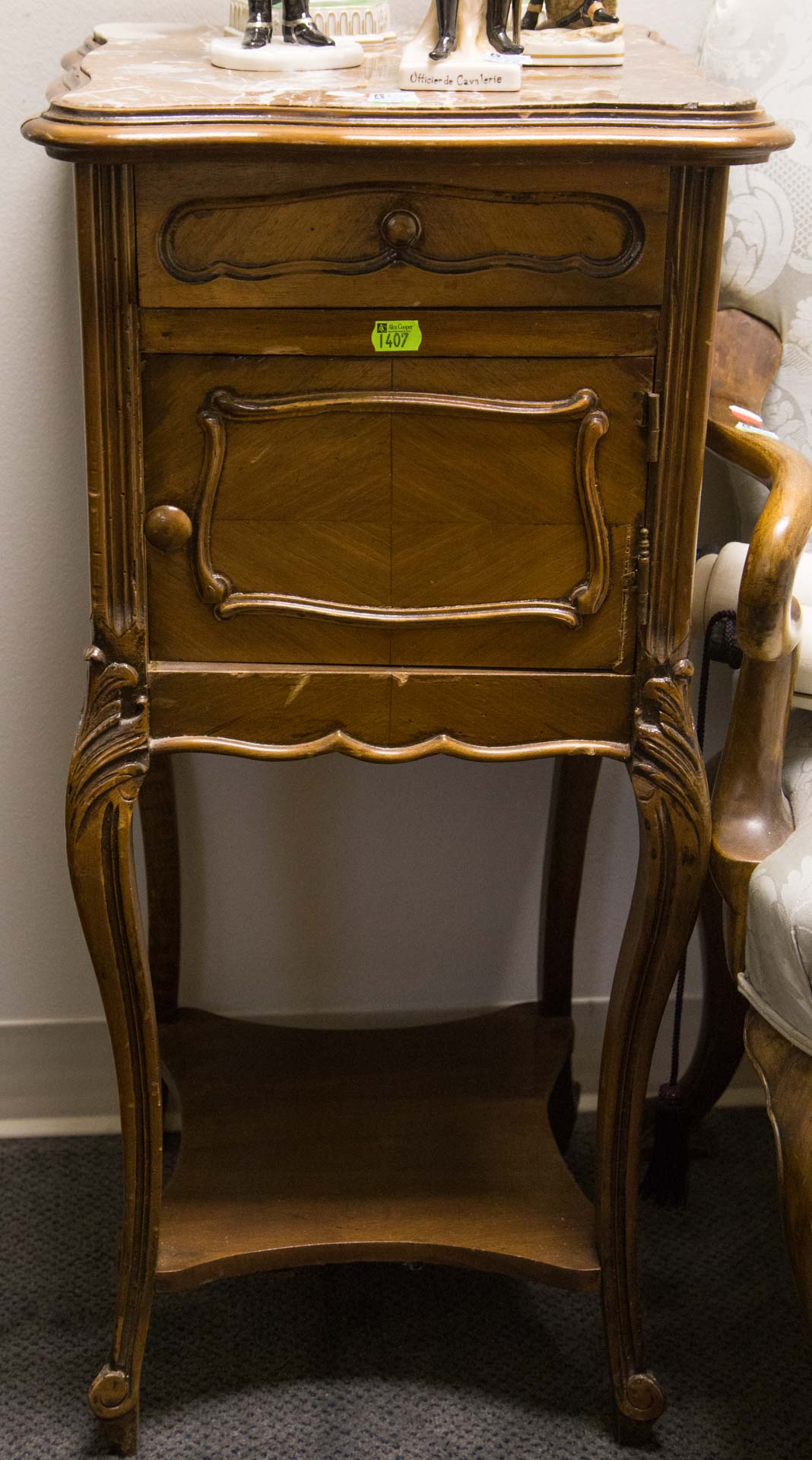 Appraisal: Louis XV style walnut marble top side cabinet