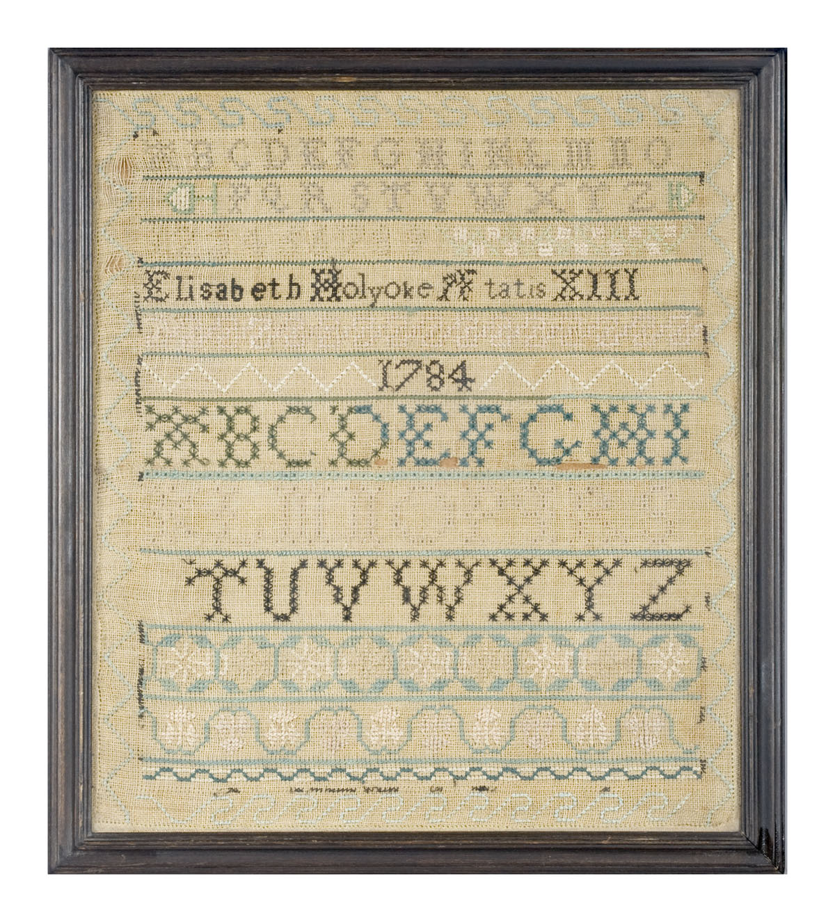 Appraisal: MASSACHUSETTS NEEDLEWORK SAMPLER WORKED BY ELISABETH HOLYOKE AGED YEARS With