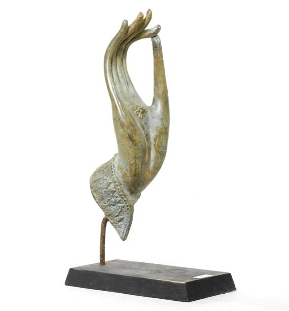 Appraisal: BRONZE SCULPTURE OF A HAND modern Mounted on a wooden