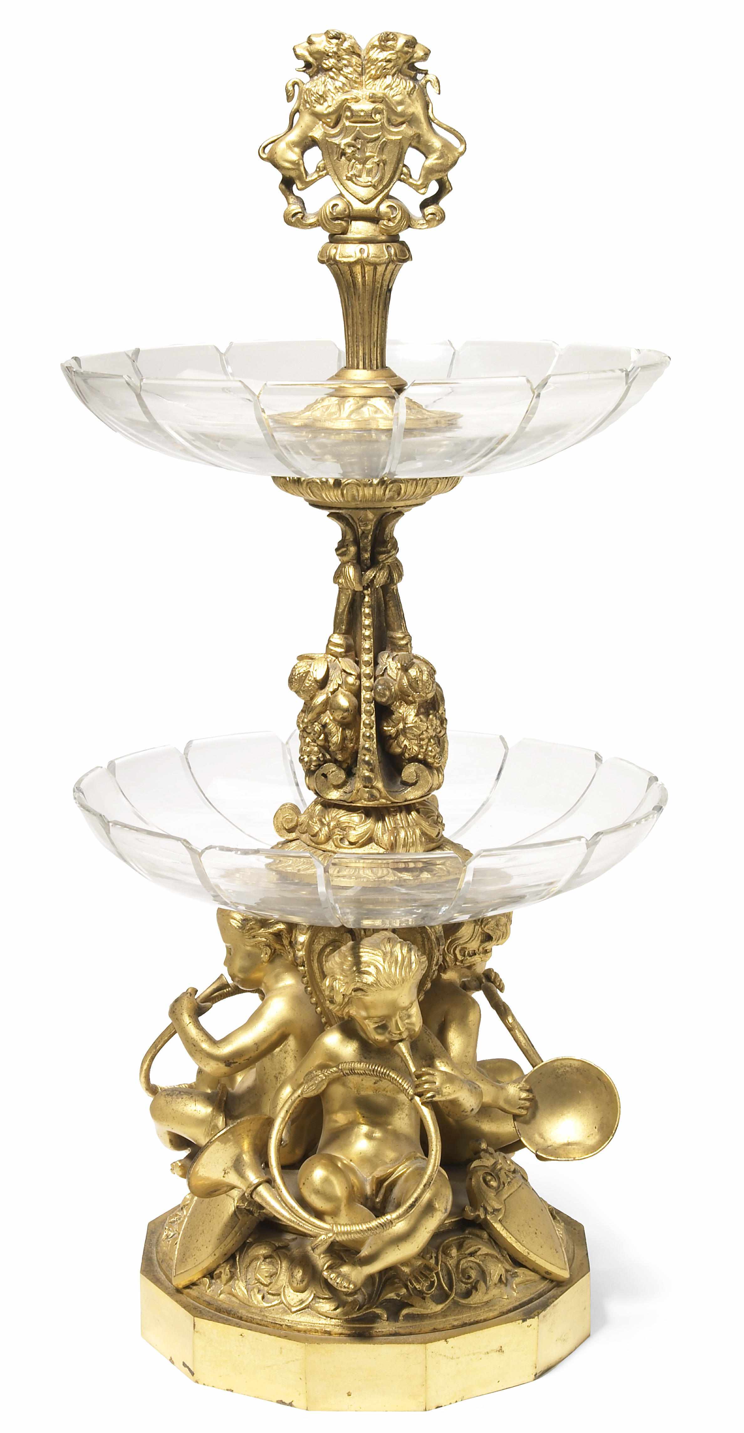 Appraisal: A French gilt bronze and cut glass surtout de table