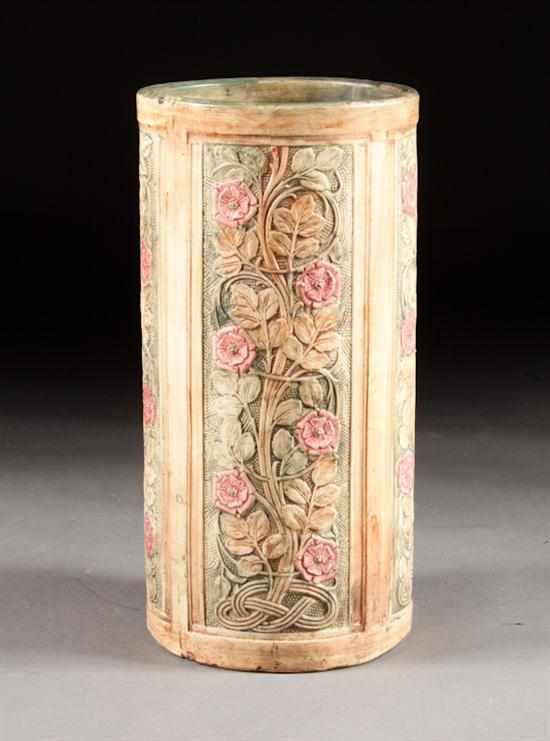 Appraisal: Weller art pottery umbrella stand in the ''Flemish'' pattern first