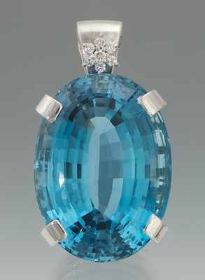 Appraisal: A Massive Blue Topaz and Diamond Pendant k white gold