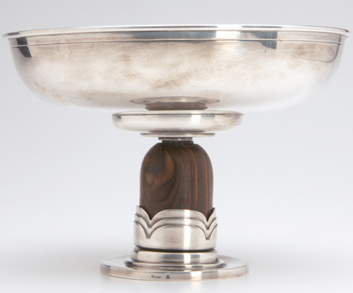 Appraisal: French Art Deco silvered metal and rosewood center bowl with