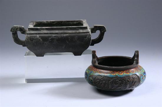 Appraisal: TWO CHINESE INCENSE BURNERS One cloisonn the other bronze -