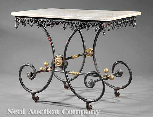 Appraisal: A French Cast Iron Baker's Table th c original variegated