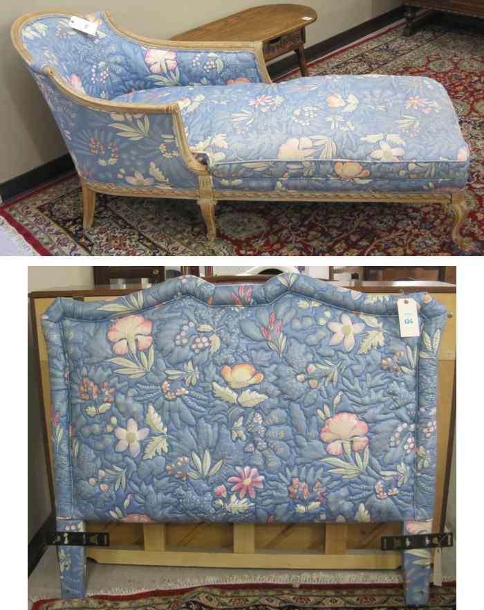 Appraisal: LOUIS XV STYLE CHAISE LOUNGE AND MATCHING HEADBOARD American recent