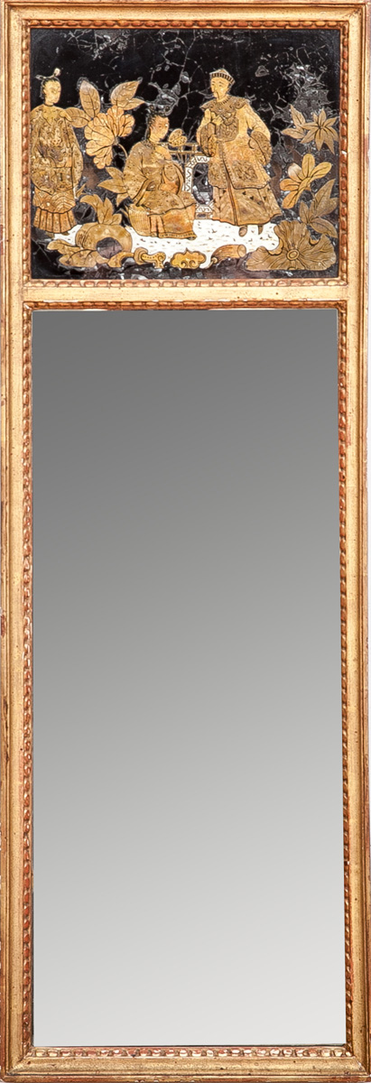 Appraisal: Louis XVI Giltwood Pier Mirror With chinoiserie verre glomis tablet