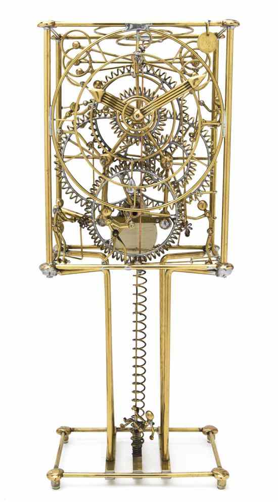 Appraisal: A Wirework Skeleton Clock Gordon Bradt having an automated figural