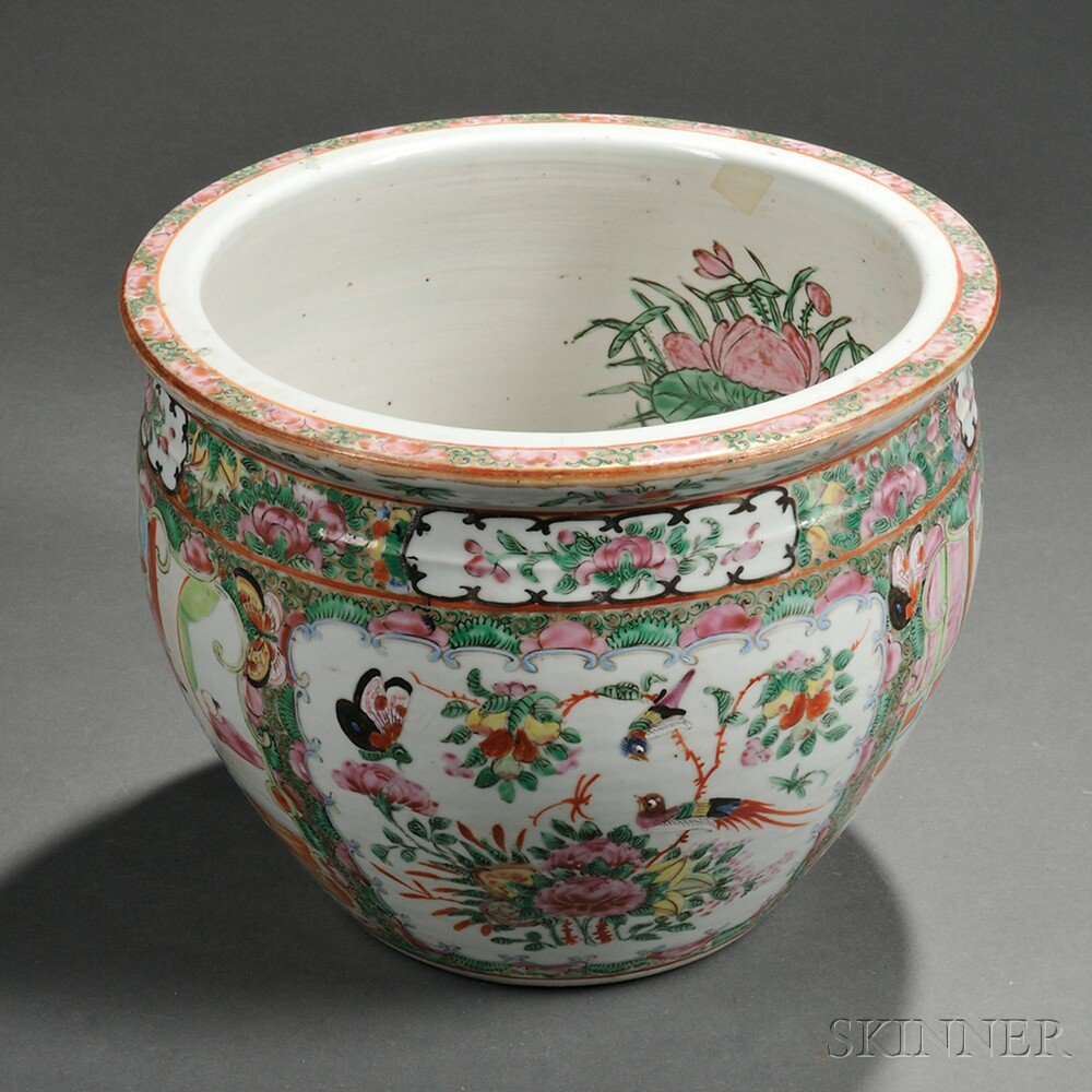 Appraisal: Famille Rose Porcelain Jardiniere China late th century with alternating