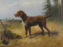 Appraisal: A framed oil on canvas hunting dog scene dated and