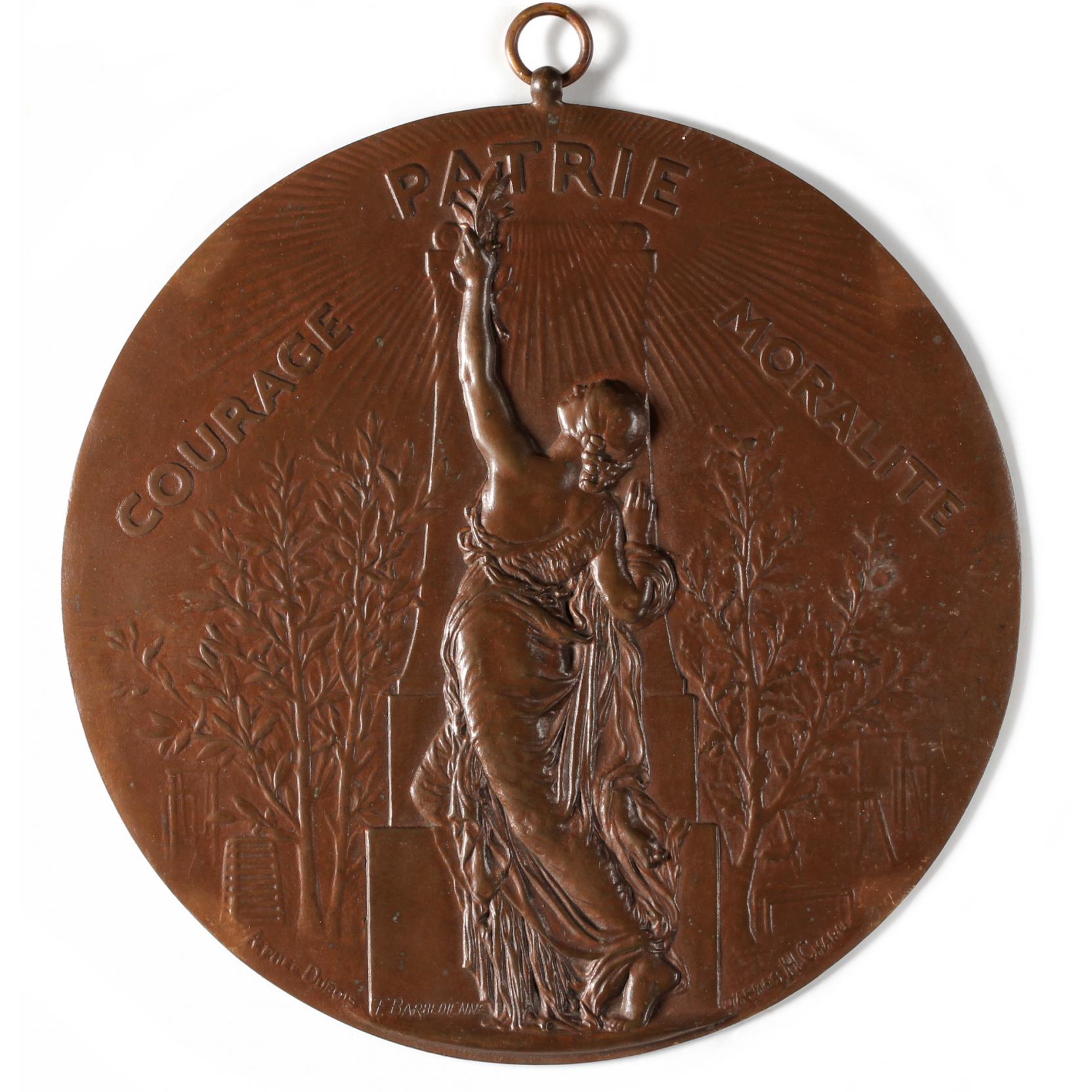 Appraisal: French Commemorative Uniface Medallic Plaque COURAGE PATRIE MORALITE last quarter