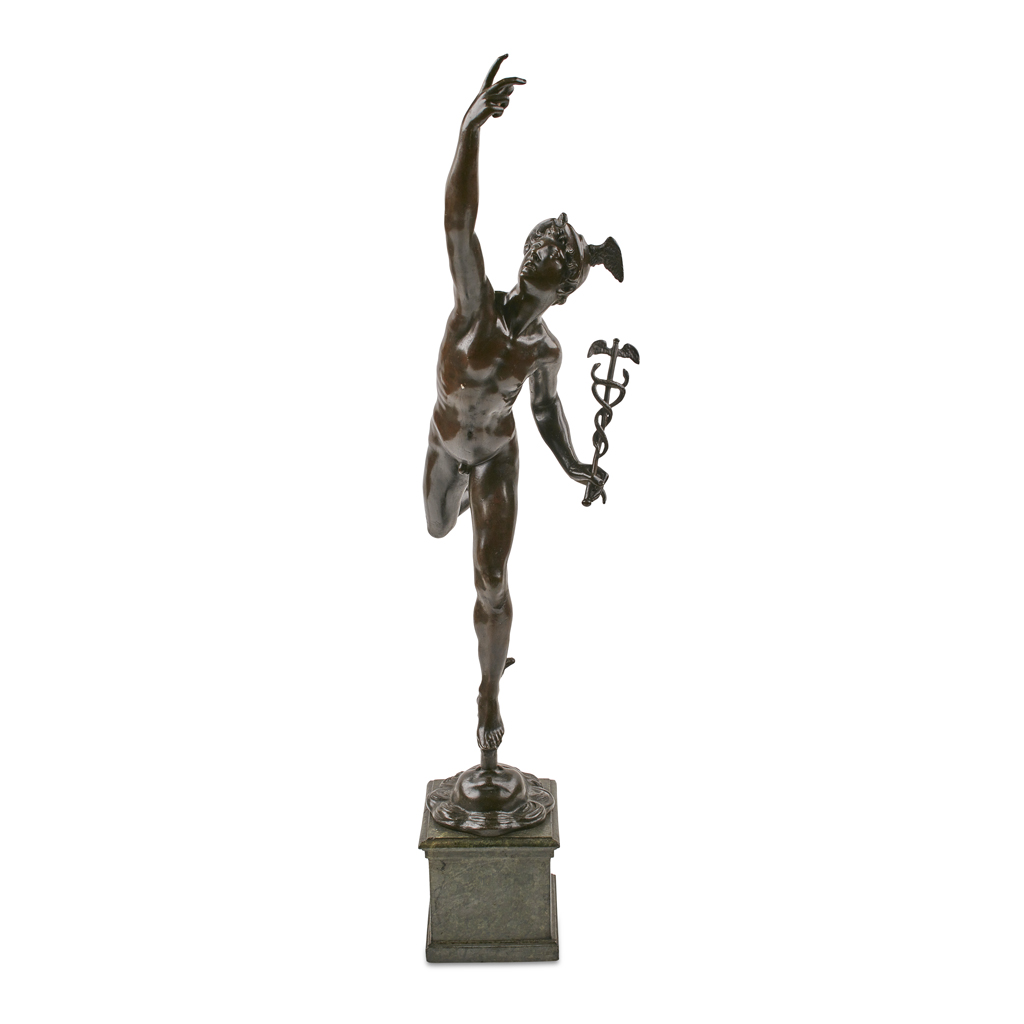 Appraisal: AFTER GIAMBOLOGNA MERCURY TH CENTURY bronze dark brown patina raised