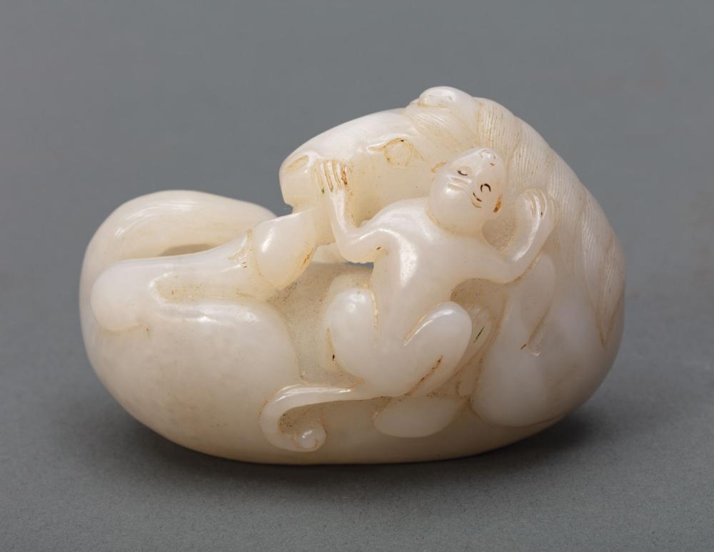 Appraisal: Chinese White Jade Playful Monkey and Horse Group h in