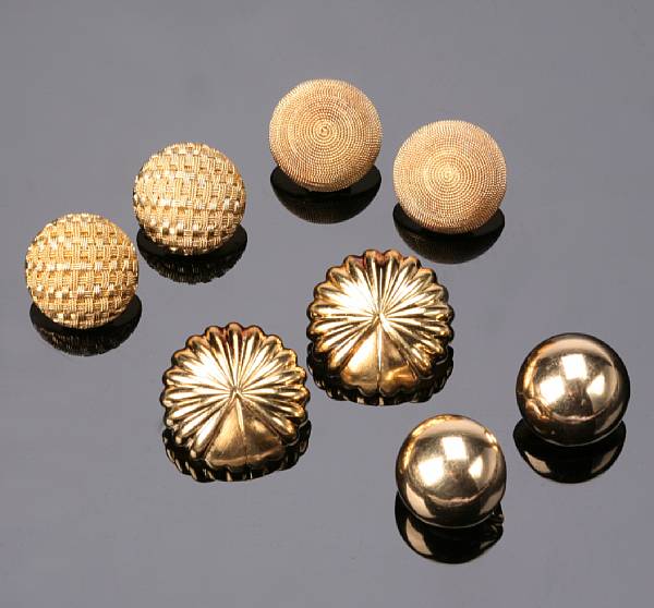 Appraisal: A collection of four pair of gold ear clips grams