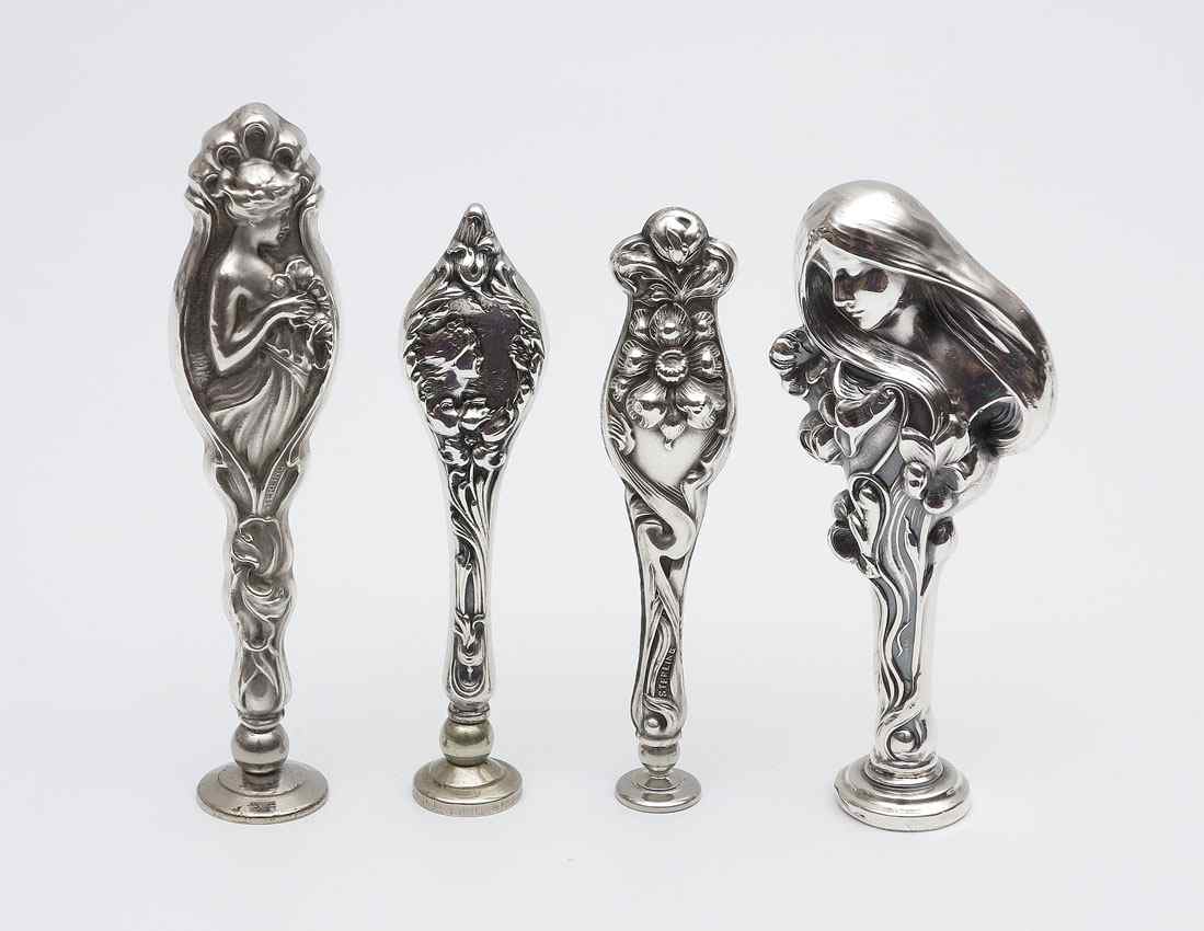 Appraisal: COLLECTION ART NOUVEAU STERLING SEALS pieces to include Floral marked