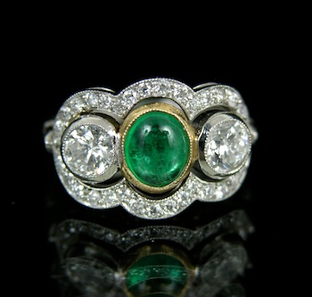 Appraisal: A Ladies' Platinum Deco Style Diamonds and Emerald Ring Platinum