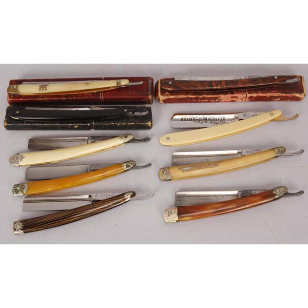 Appraisal: Group of straight razors A group of straight razors including