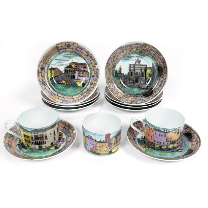 Appraisal: Fornasetti cups and saucers Canal Grande cups and saucers signed