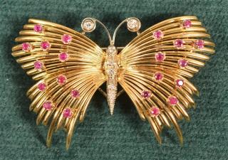 Appraisal: K Gold Butterfly Pin Set with Diamonds and Rubies Vintage