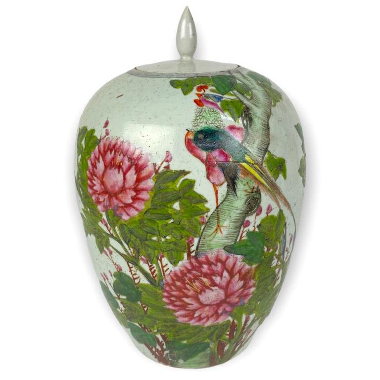 Appraisal: Large Chinese Hand Painted Lidded Ginger Jar Tall including lid