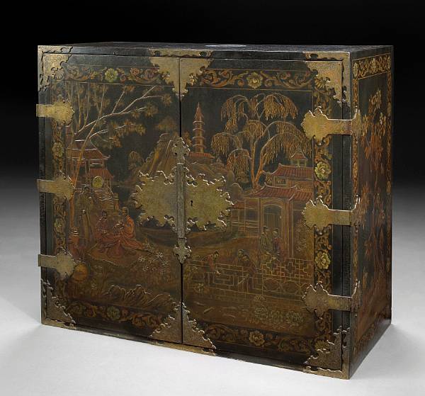 Appraisal: A George III style japanned table cabinet th century The