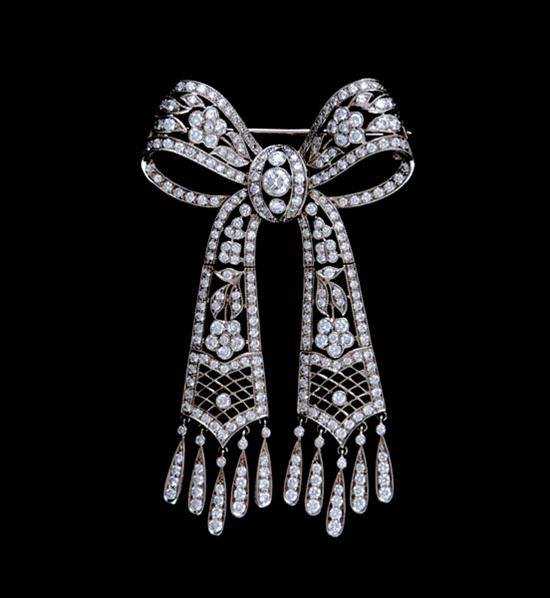 Appraisal: Belle Epoque style bow brooch small round diamonds ctw set