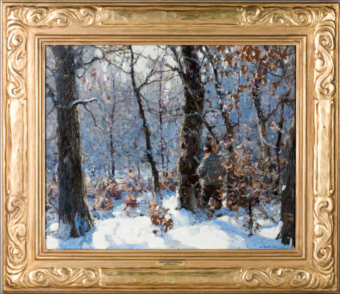 Appraisal: H HOBART NICHOLS AMERICAN - POACHING WINTER WOODS Oil on