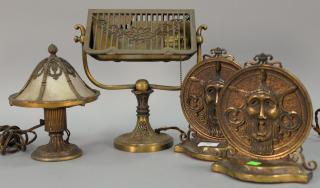 Appraisal: Pair of bronze bookends ht and two boudoir lamps ht