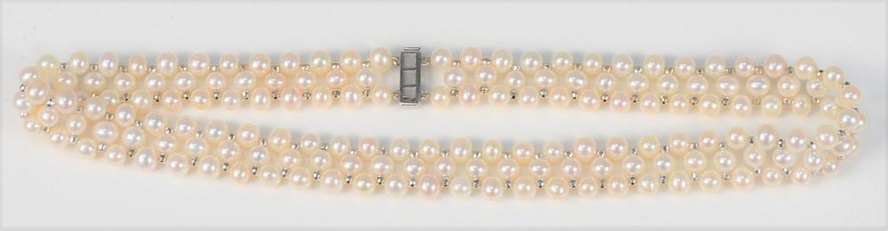 Appraisal: Pearl Three Strand Necklace with karat white gold clasp length