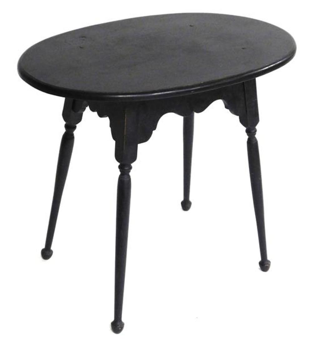 Appraisal: Reproduction oval-top tavern table with black finish th C style