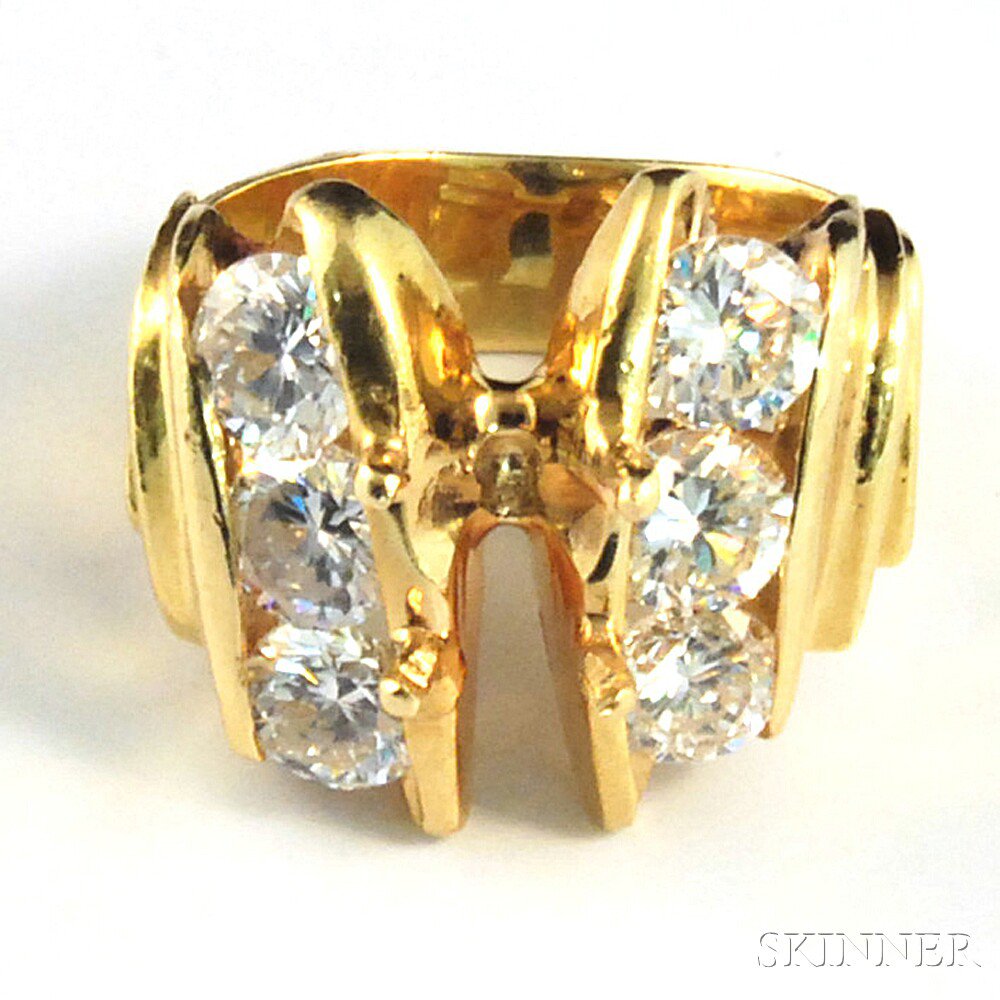 Appraisal: kt Gold and Diamond Ring Mount the wide gold band