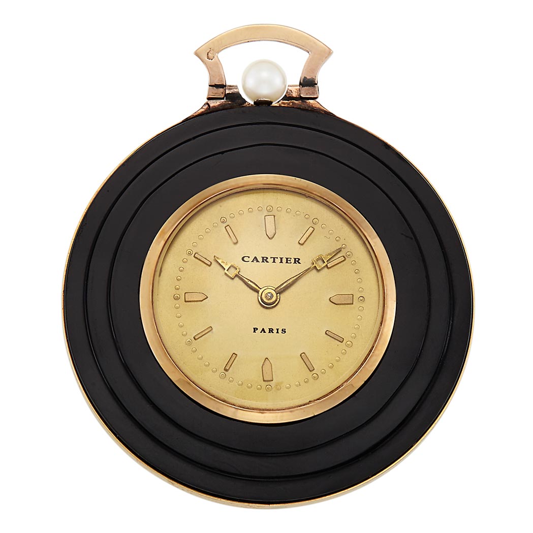 Appraisal: Rose Gold and Black Onyx Open Face Pocket Watch kt