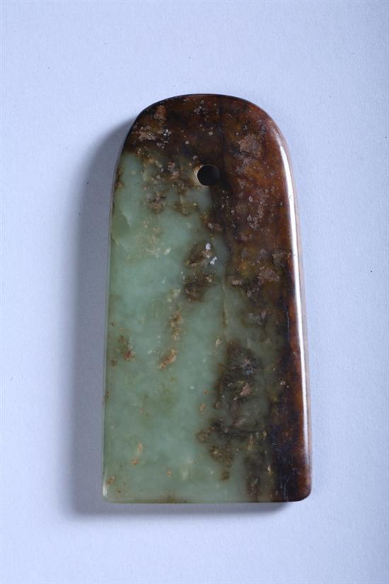 Appraisal: CHINESE CELADON AND CHOCOLATE JADE AXE - in high