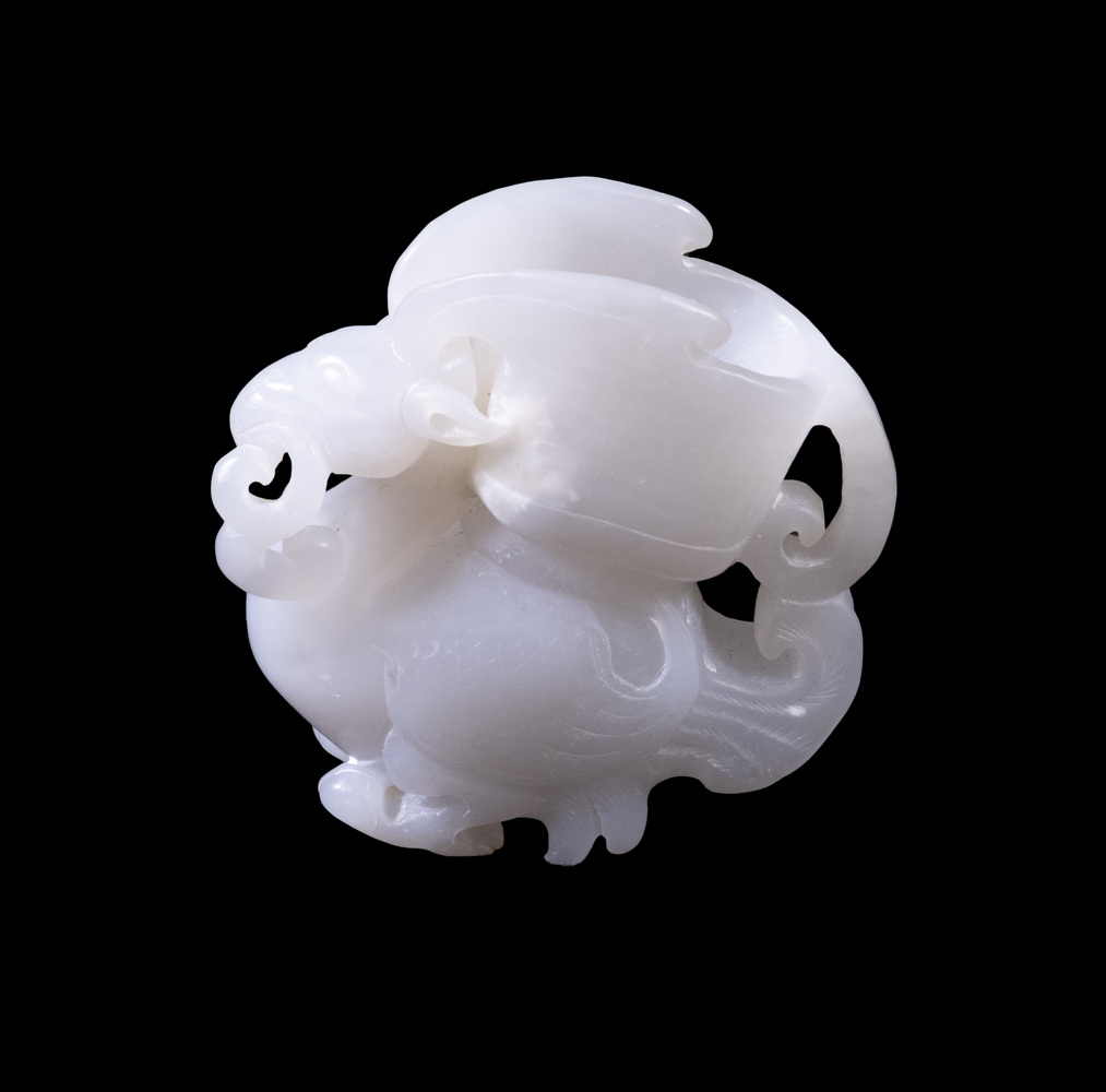 Appraisal: CHINESE QING WHITE JADE MINIATURE PHOENIX FORM MEASURE Carved with