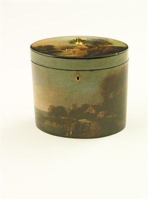 Appraisal: A George III painted oval tea caddy attributed to Henry