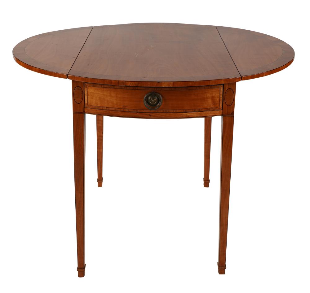 Appraisal: SHERATON-STYLE INLAID MAHOGANY PEMBROKE TABLEhaving one dawer opposing a false