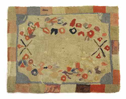 Appraisal: Three American hooked rugs each th c with floral decoration