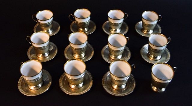 Appraisal: Cartier Sterling Demitasse Cups Saucers Cartier sterling silver demitasse cups