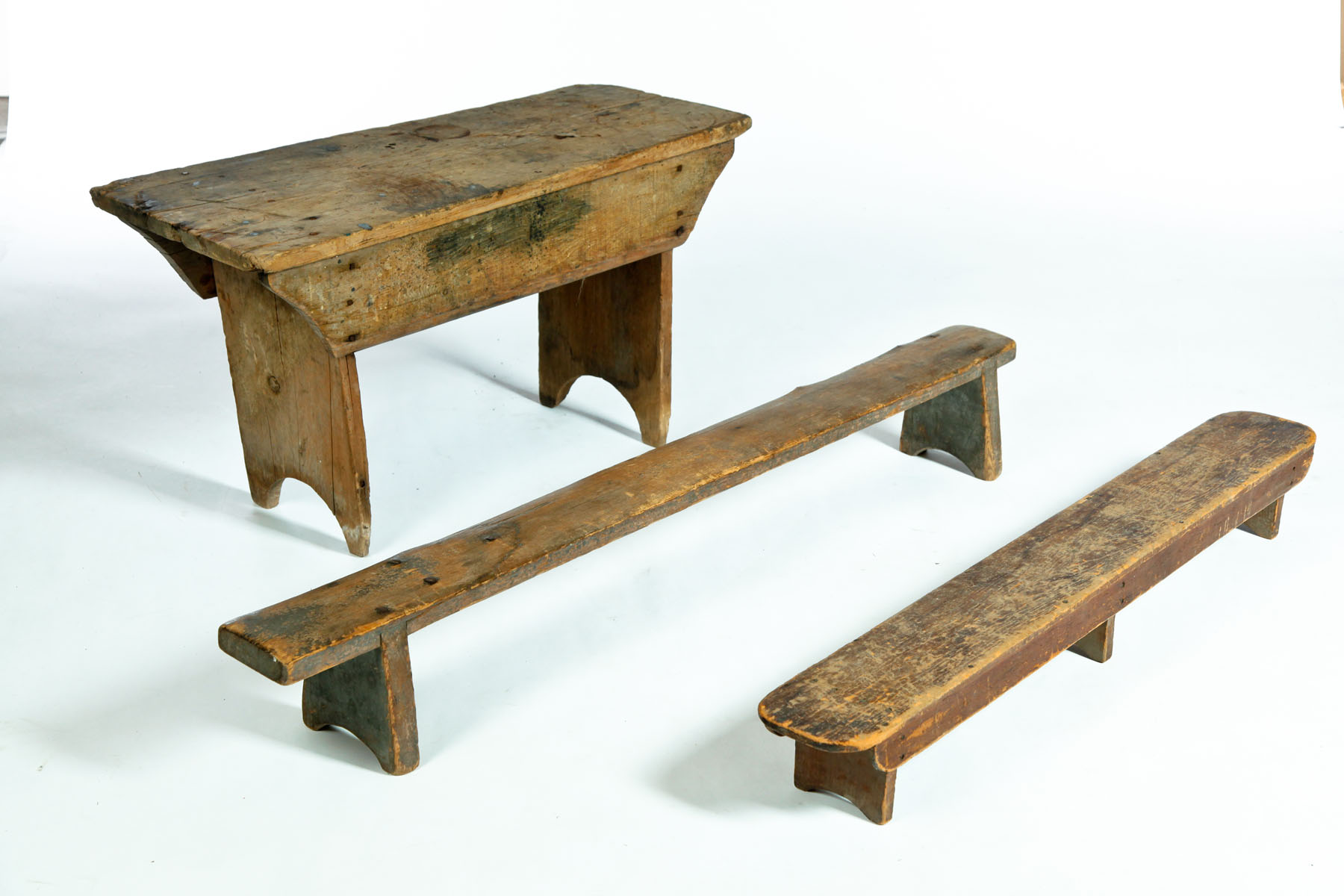 Appraisal: THREE BENCHES American th century pine One of diminutive size