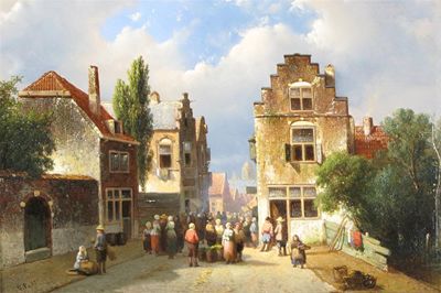 Appraisal: Vries Pons Continental th Century Continental street scene Signed with