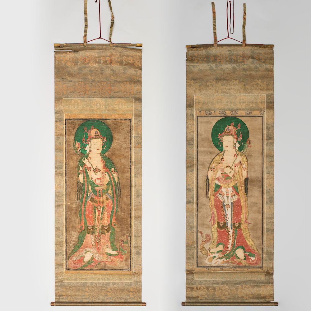 Appraisal: Pair of Korean Scroll Paintings of Buddha Ink and colors