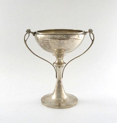 Appraisal: A Chinese presentation silver two-handled trophy cup circular form elongated