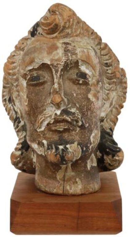 Appraisal: Carved Santo head Male Saint th c polychrome painted gesso