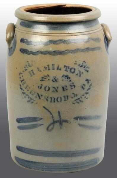 Appraisal: Handled Hamilton Jones -Gallon Stoneware Crock Description Greensboro PA Stenciled