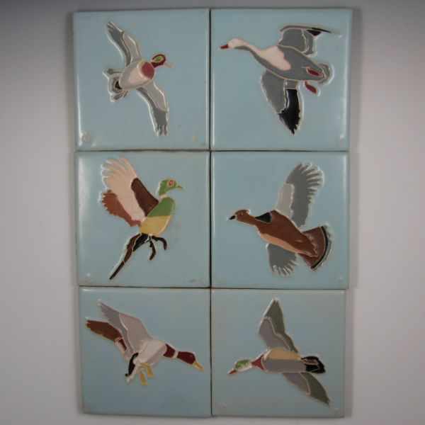 Appraisal: Set of Six Mosaic Bird Tiles top left marked excellent