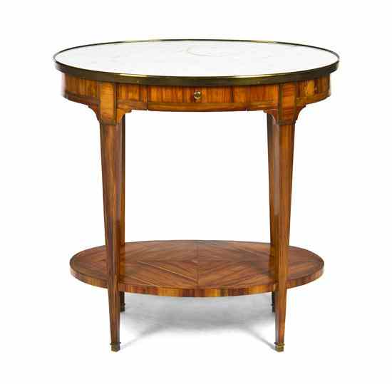 Appraisal: A Continental Kingwood Occasional Table having an oval white marble