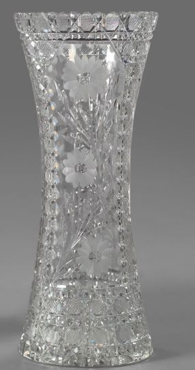 Appraisal: American Brilliant-Cut and Floral-Engraved Glass Vase first quarter th century